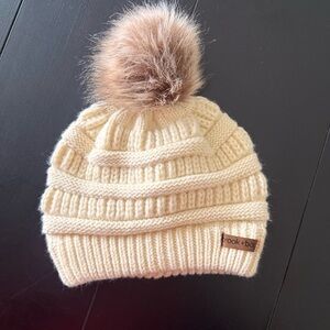 Cream Knit Pom-Pom Beanie